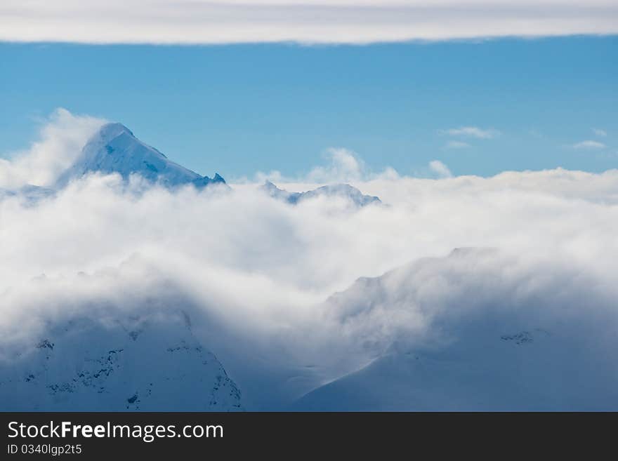 Clouds in Caucasus mountains, winter