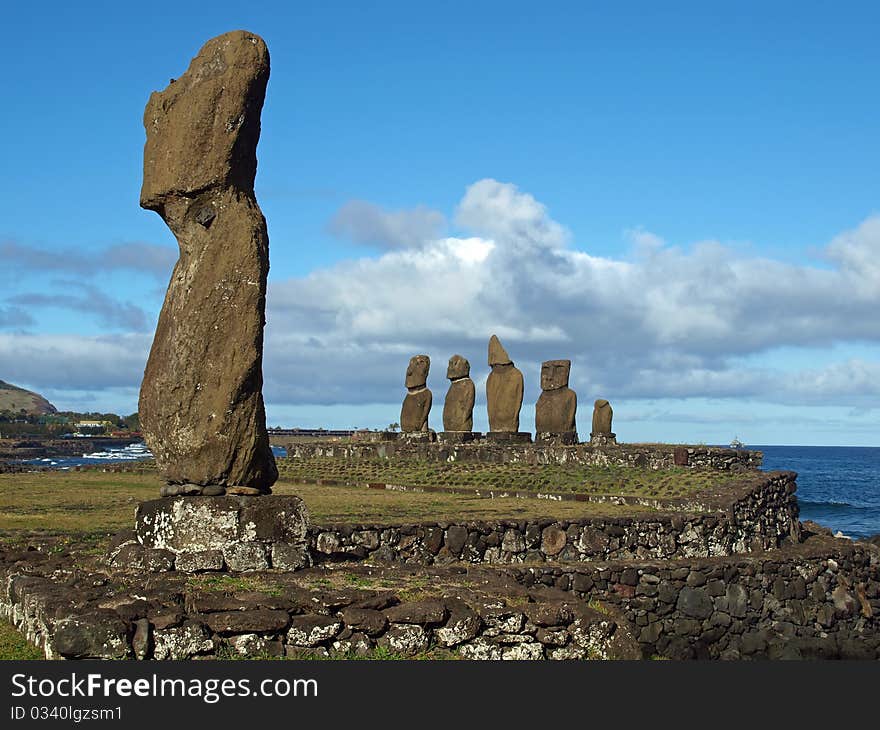 Moai of Ahu Tahai, Easter Island, Chile.