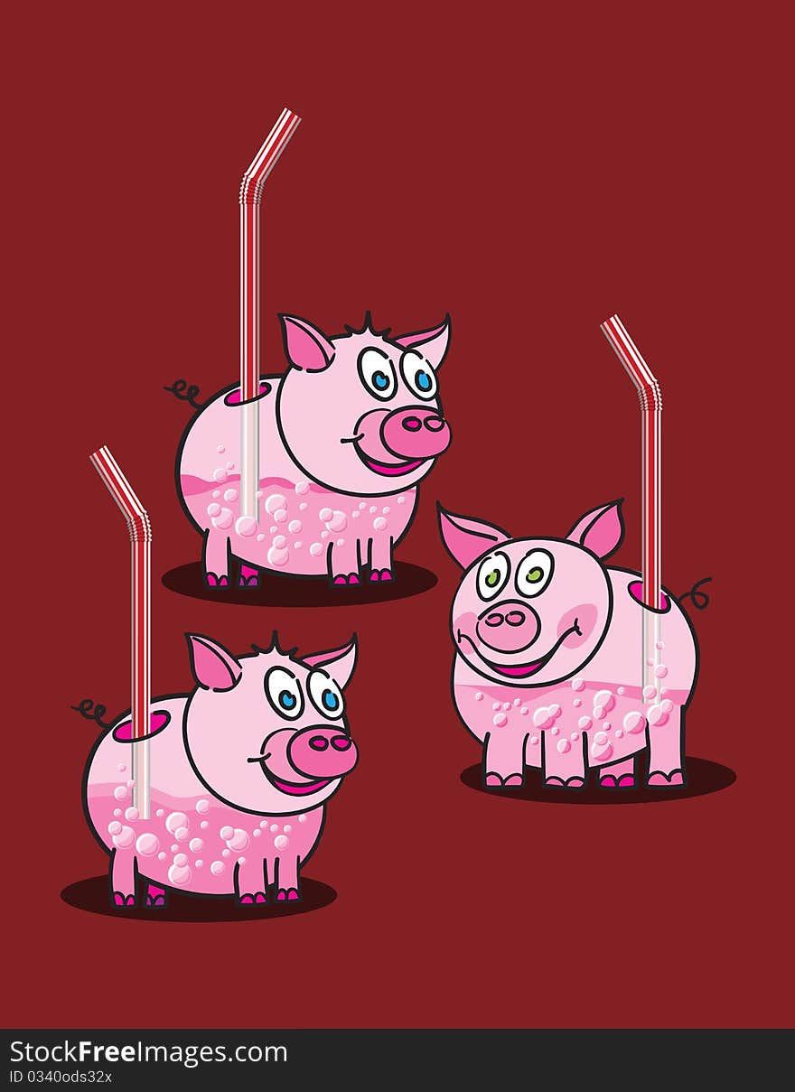 Piggy drinks, abstract vector art illustration