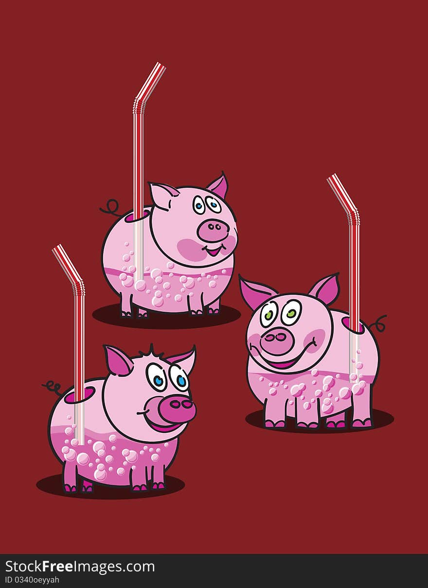 Piggy pink drinks, abstract vector art illustration