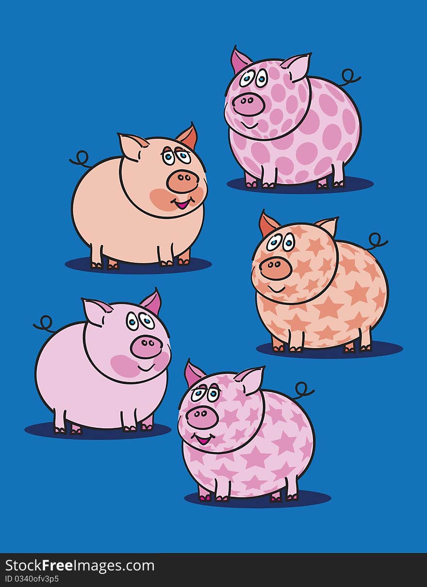 Pink piggy against blue background, abstract vector art illustration