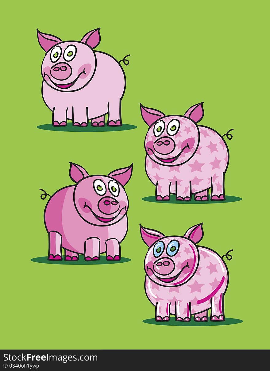 Pink piggy against green background, abstract vector art illustration