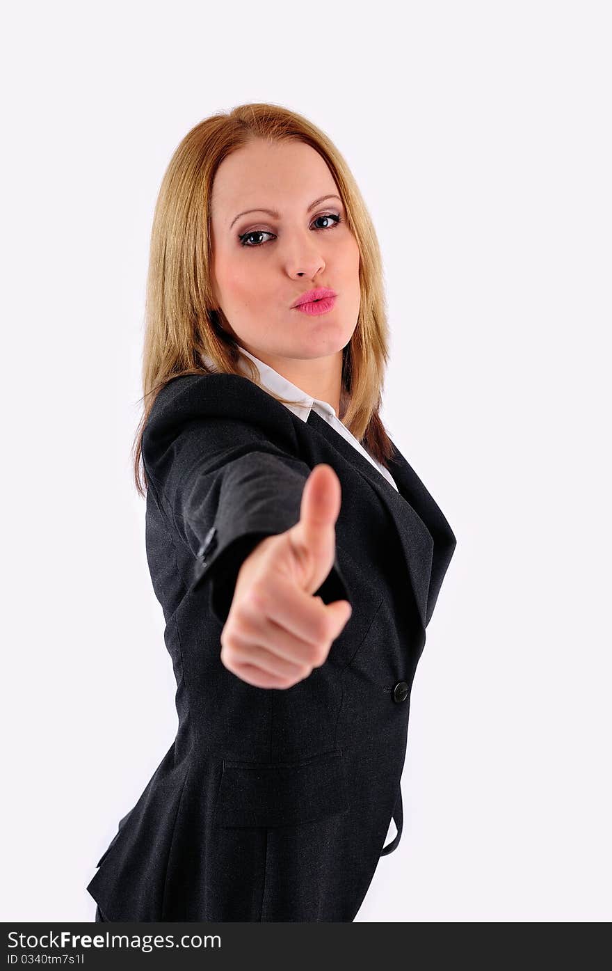 Showing thumbs up,isolated over a white background. Showing thumbs up,isolated over a white background