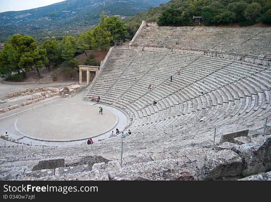 Famous Greek antique amphitheater, Epidaurus, Peloponnese, Greece. Famous Greek antique amphitheater, Epidaurus, Peloponnese, Greece