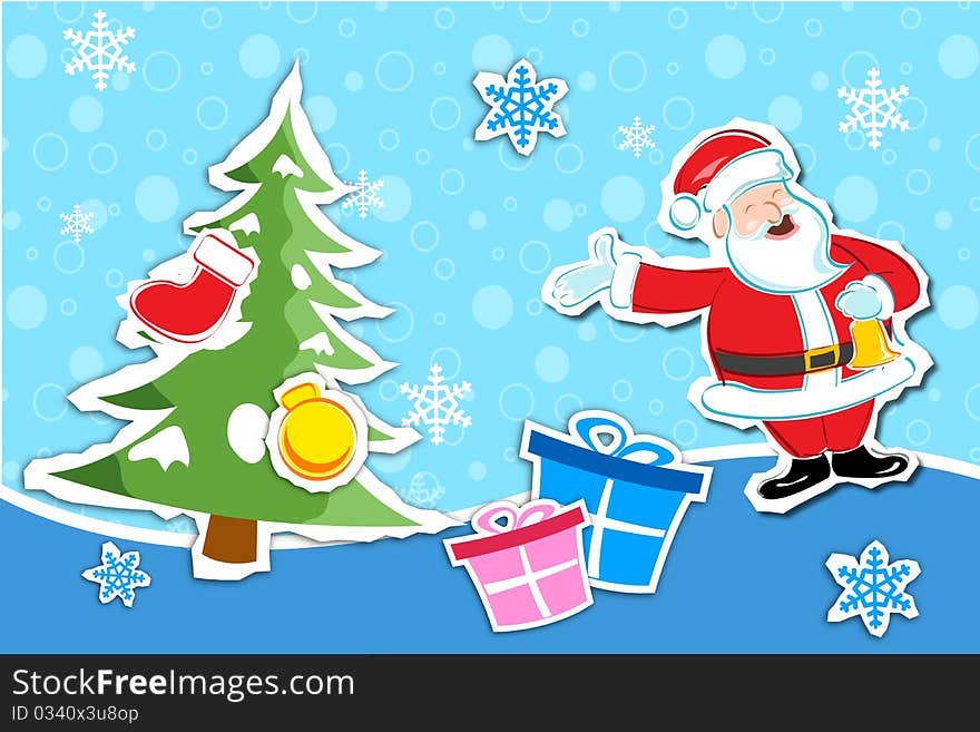 Illustration of santa in christmas card on white background