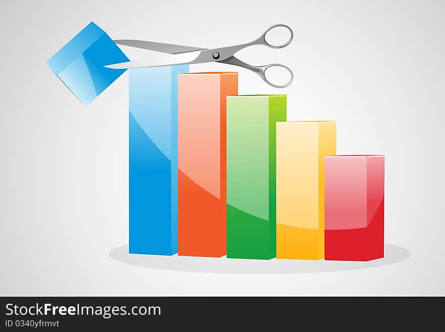 Illustration of cutting business graph on white background. Illustration of cutting business graph on white background