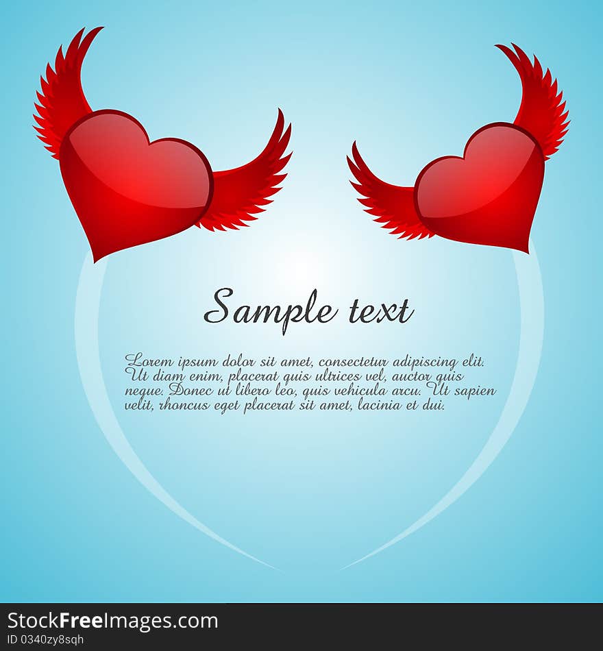 Illustration of flying hearts on white background