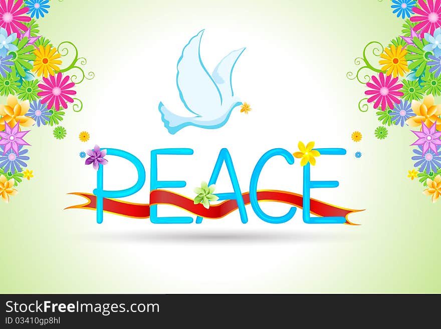 Illustration of floral peace card on white background