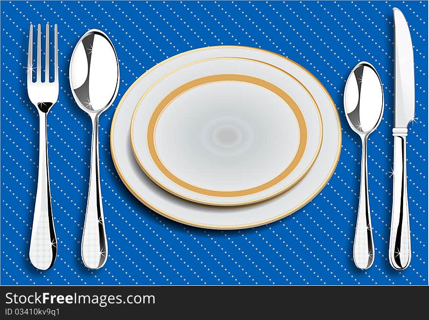 Illustration of dining table arrangements with spoons and plates