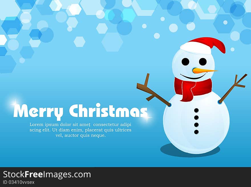 Merry christmas card with snowman