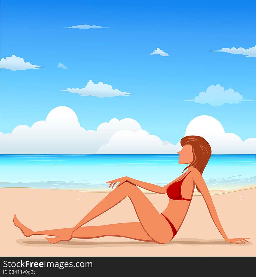 Illustration of fashion lady on beach