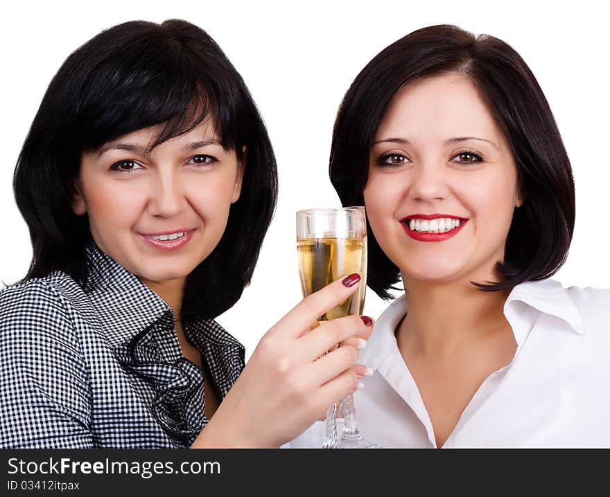 Portrait of cheerful business colleagues celebrating a success with champagne. Portrait of cheerful business colleagues celebrating a success with champagne