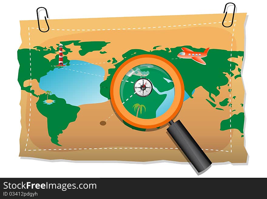 Map With Compass And Lens