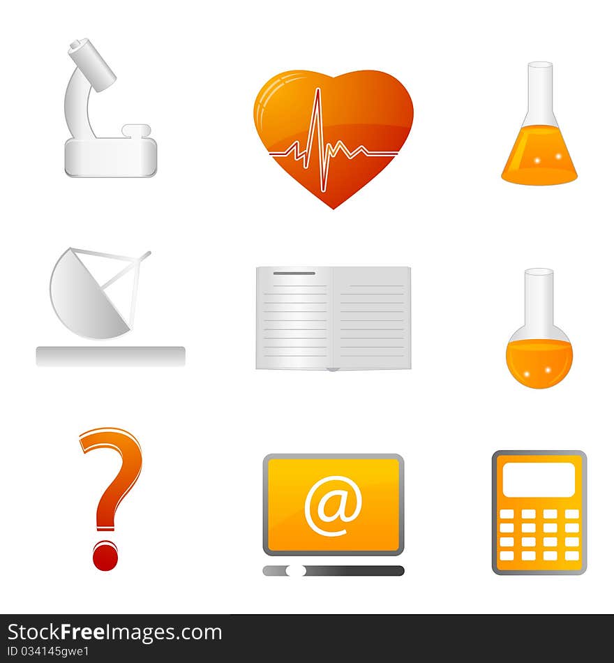 Illustration of science icons on white background