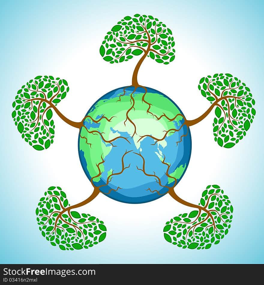 Illustration of tree in globe