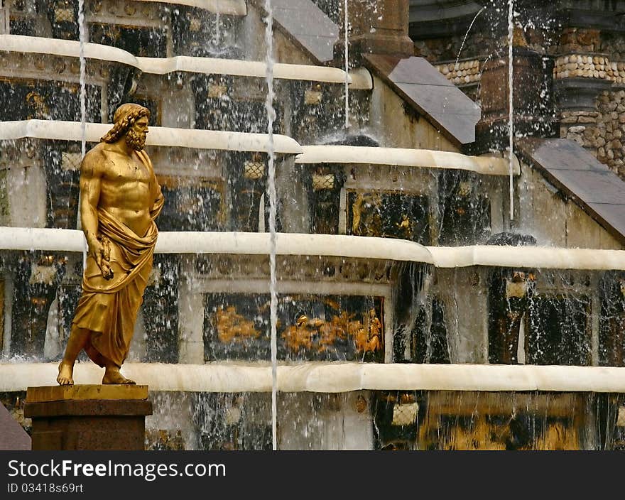 Part of the Grand Cascade fountain in the park of Peterhof. Part of the Grand Cascade fountain in the park of Peterhof.