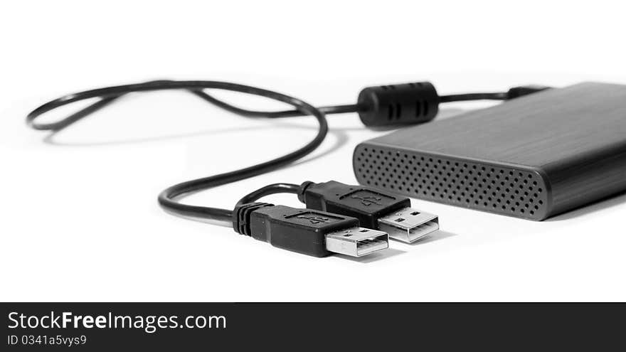 Metallic portable gigabytes hard drive isolated on white background