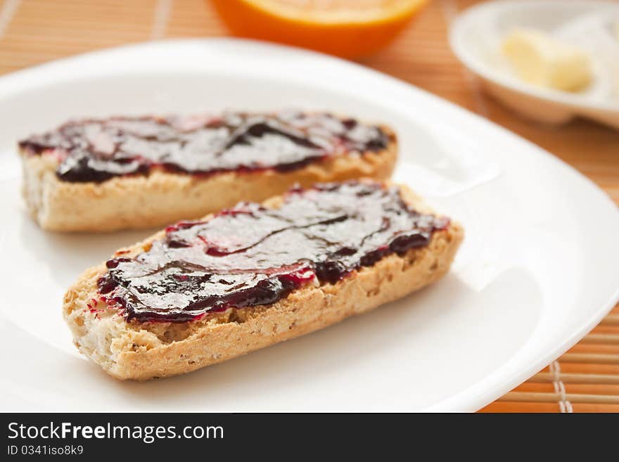 Breakfast with butter and jam