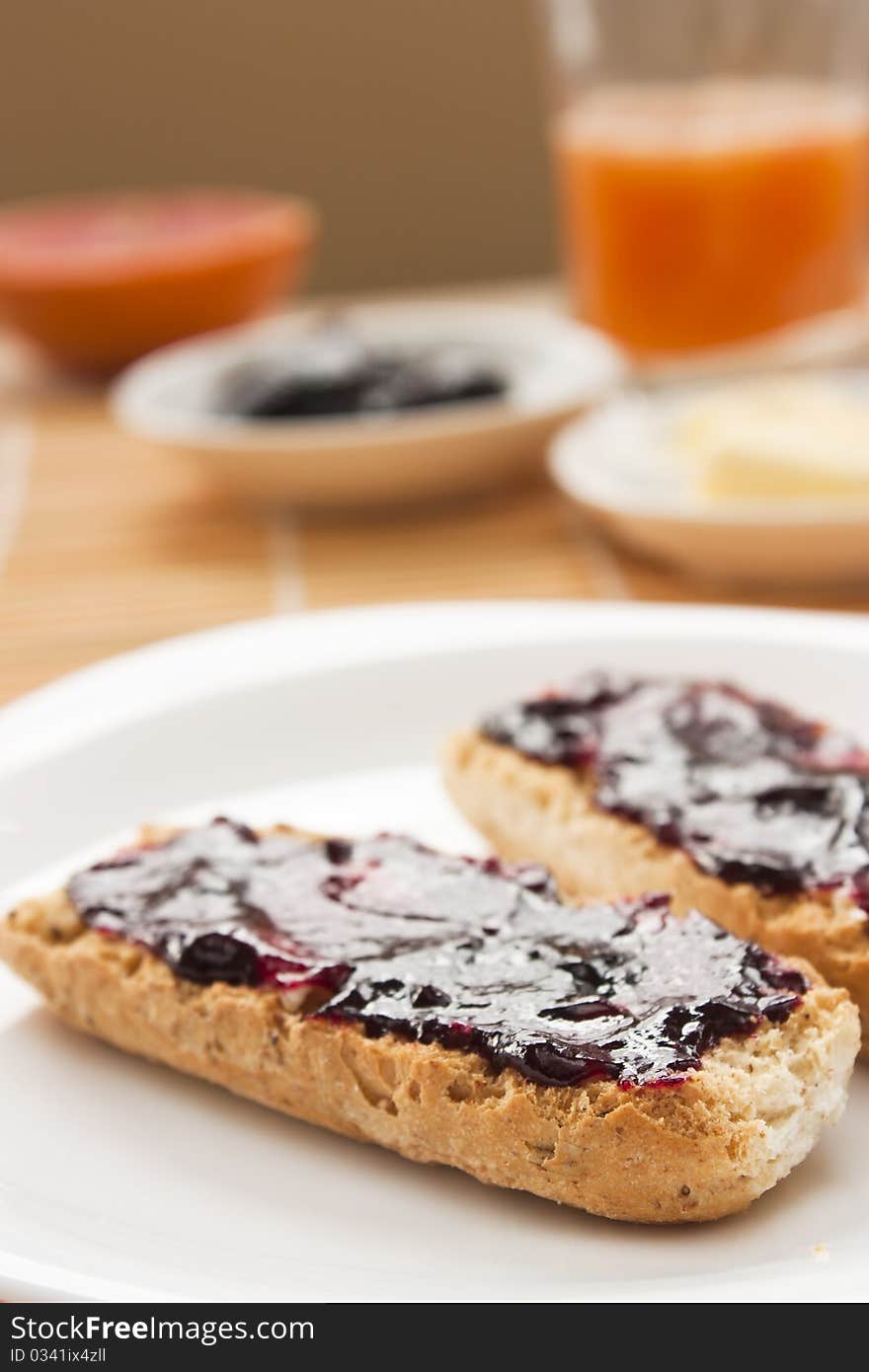 Breakfast with butter and jam