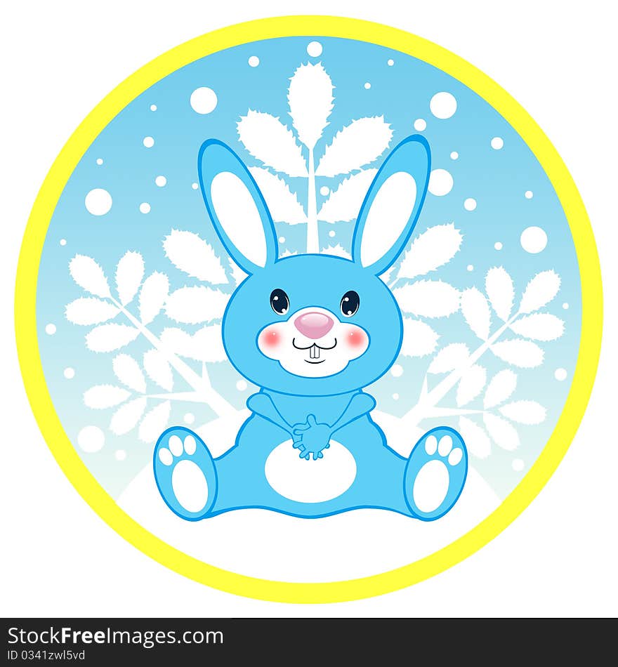 Blue hare on a round card