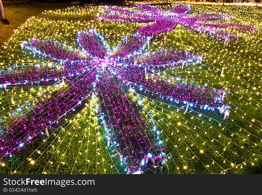 Beautiful violet flowers made from small lamps