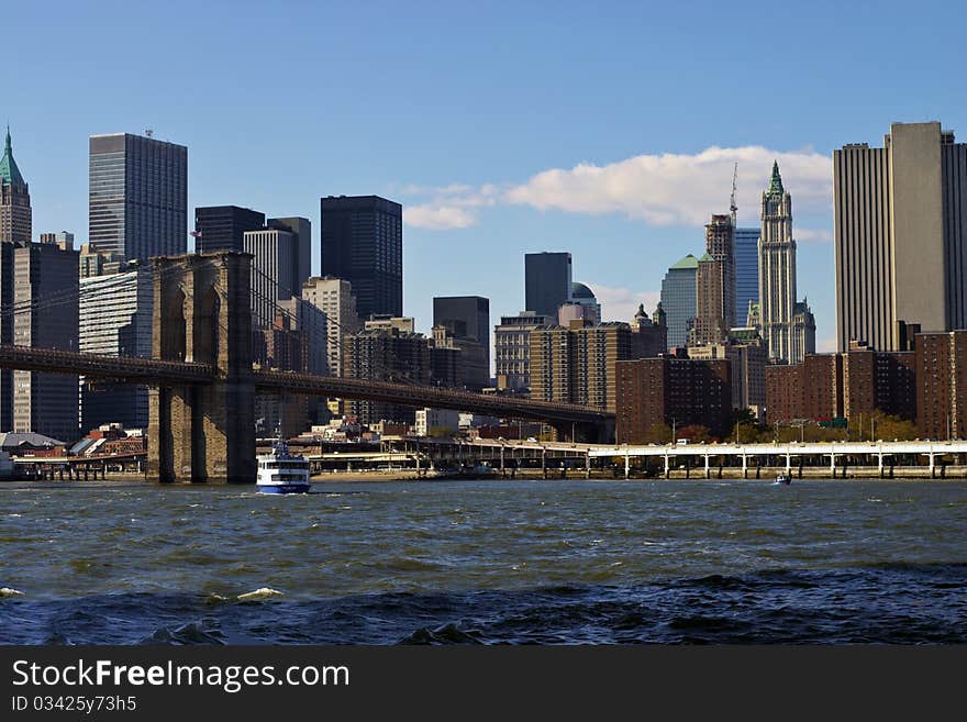 View of NYC skyline from the Sea. View of NYC skyline from the Sea