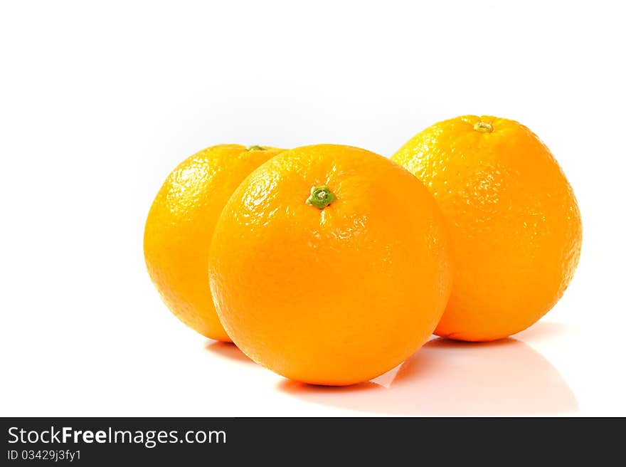 Close up of Oranges on White.