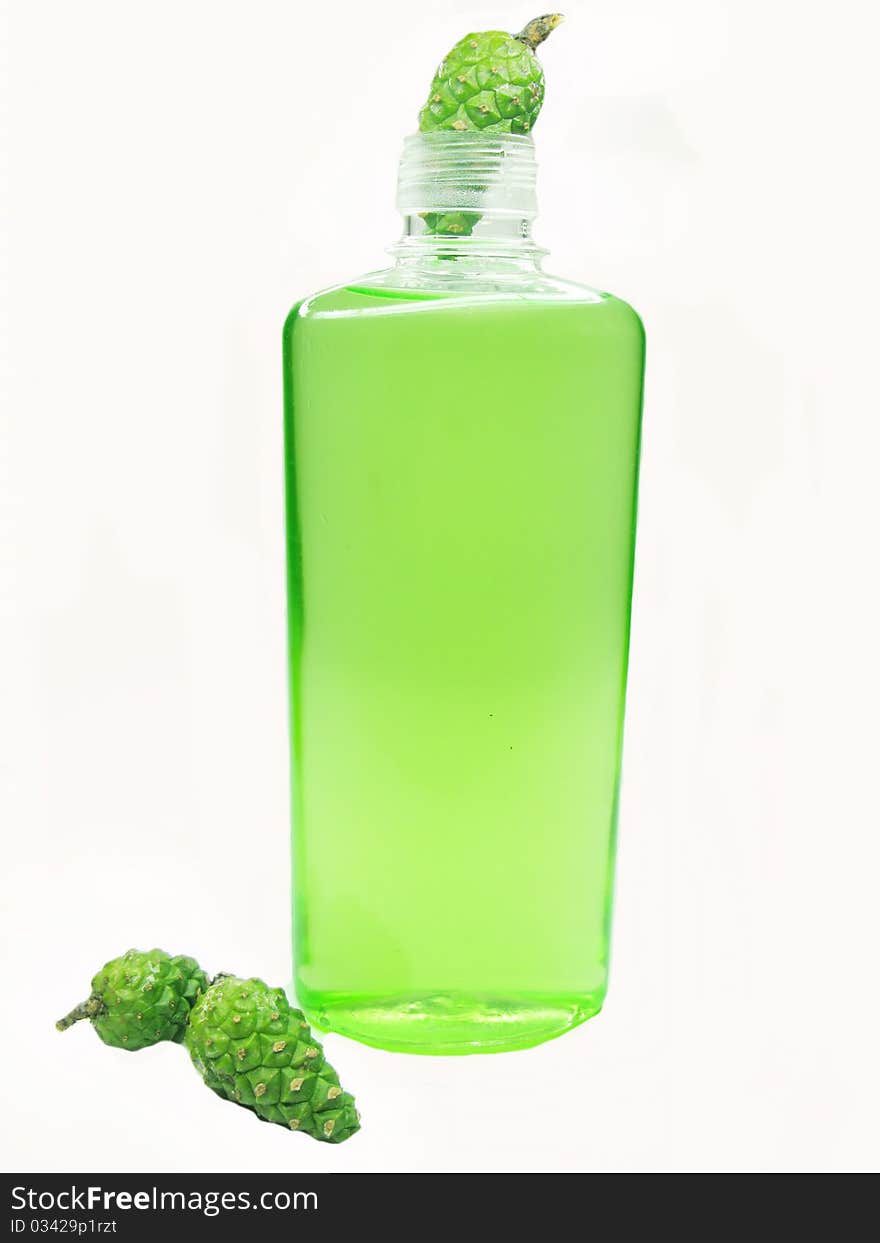 Green shower gel bottle with fir natural coniferous extract. Green shower gel bottle with fir natural coniferous extract