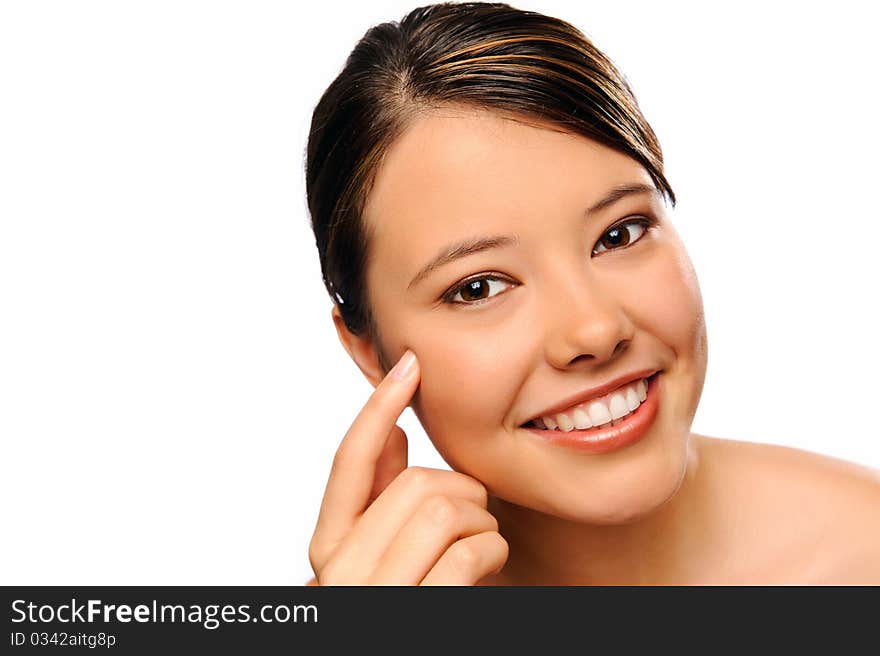 Close up portrait of a model smiling, isolated on white. Close up portrait of a model smiling, isolated on white