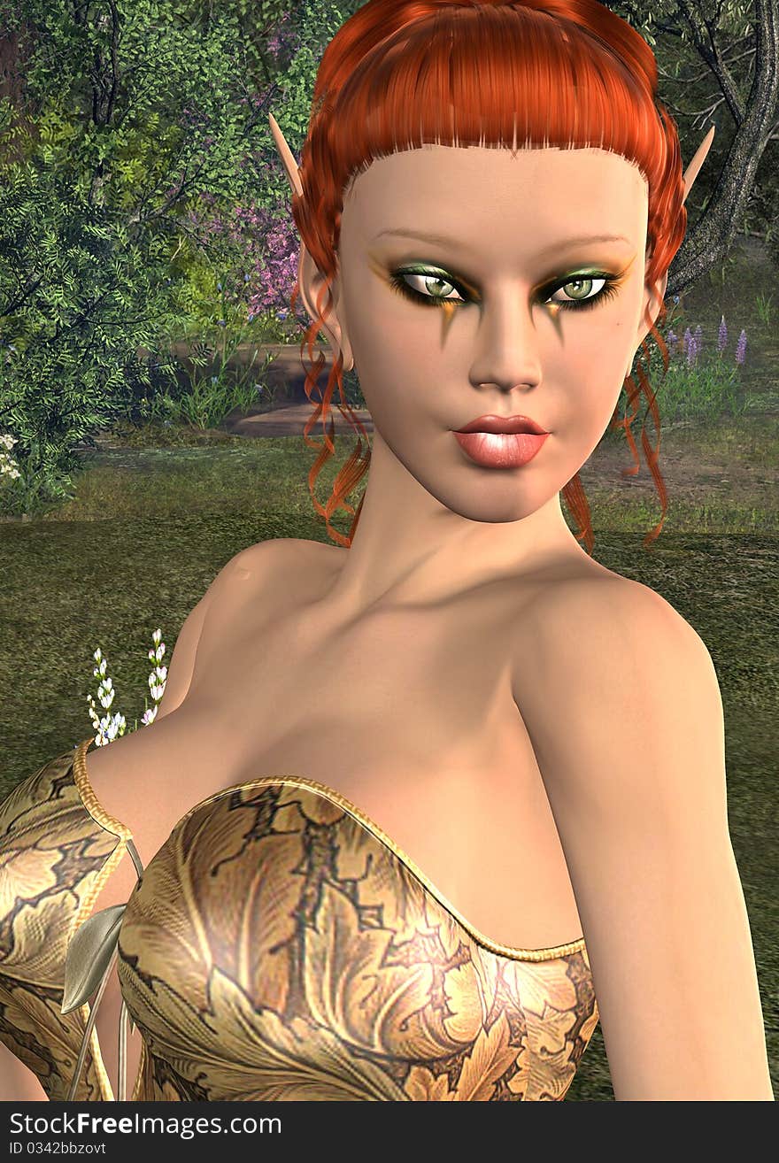 Beautiful Exotic Woman Copper hair in an enchanted leafy glade. Beautiful Exotic Woman Copper hair in an enchanted leafy glade.