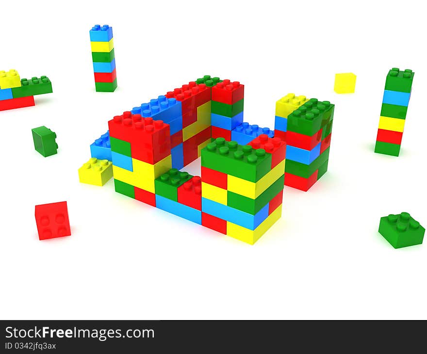 Cubes of different colors assembled in a house on a white background №2. Cubes of different colors assembled in a house on a white background №2