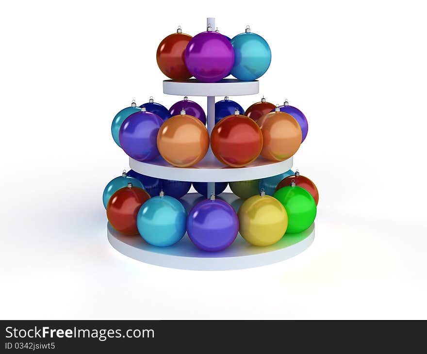 Christmas decorations on the stand as a Christmas tree on a white background