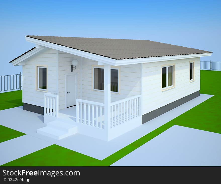 Small white cottage on the earth with a fencing