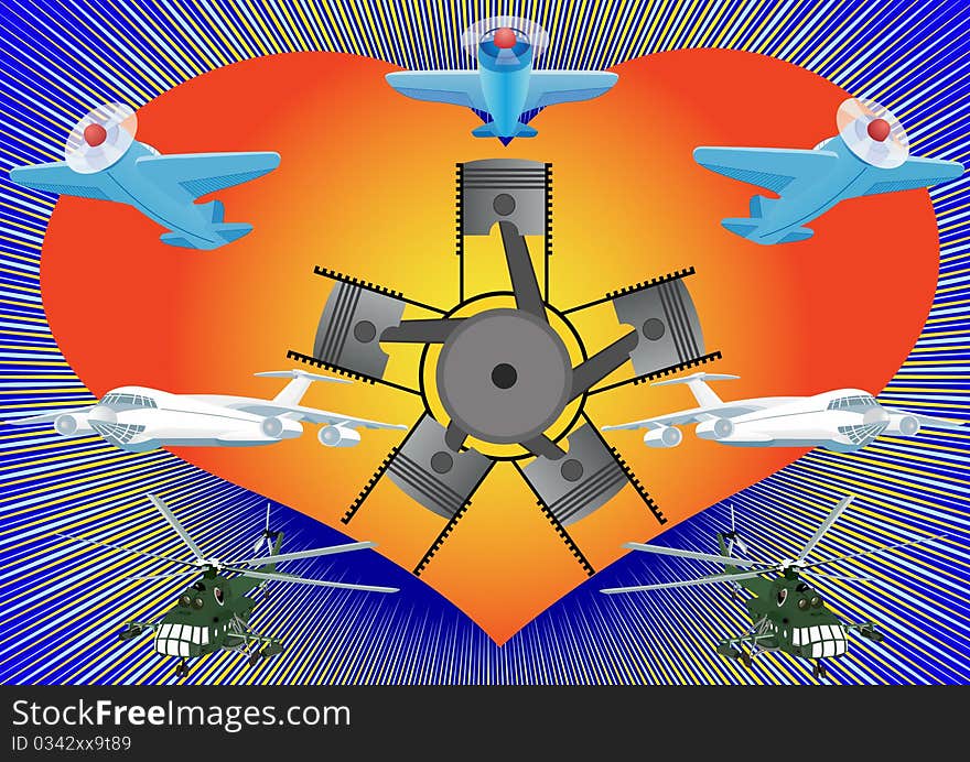 The engine is the heart of the aircraft. Various types of air transport. The engine is the heart of the aircraft. Various types of air transport