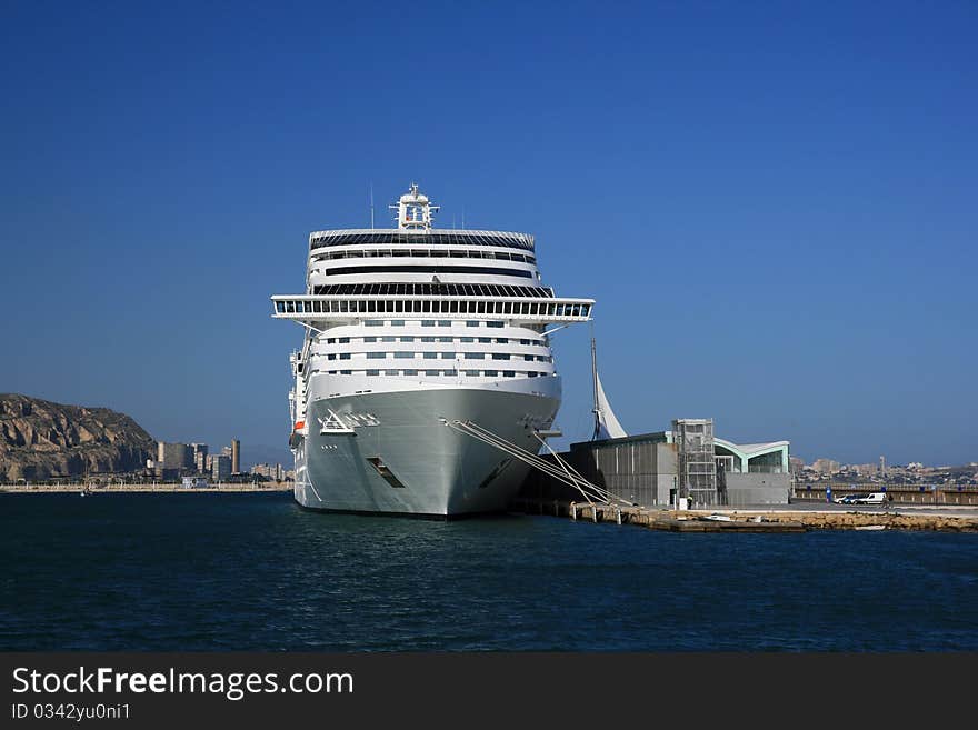 Big cruise tied up in the port of Alicante