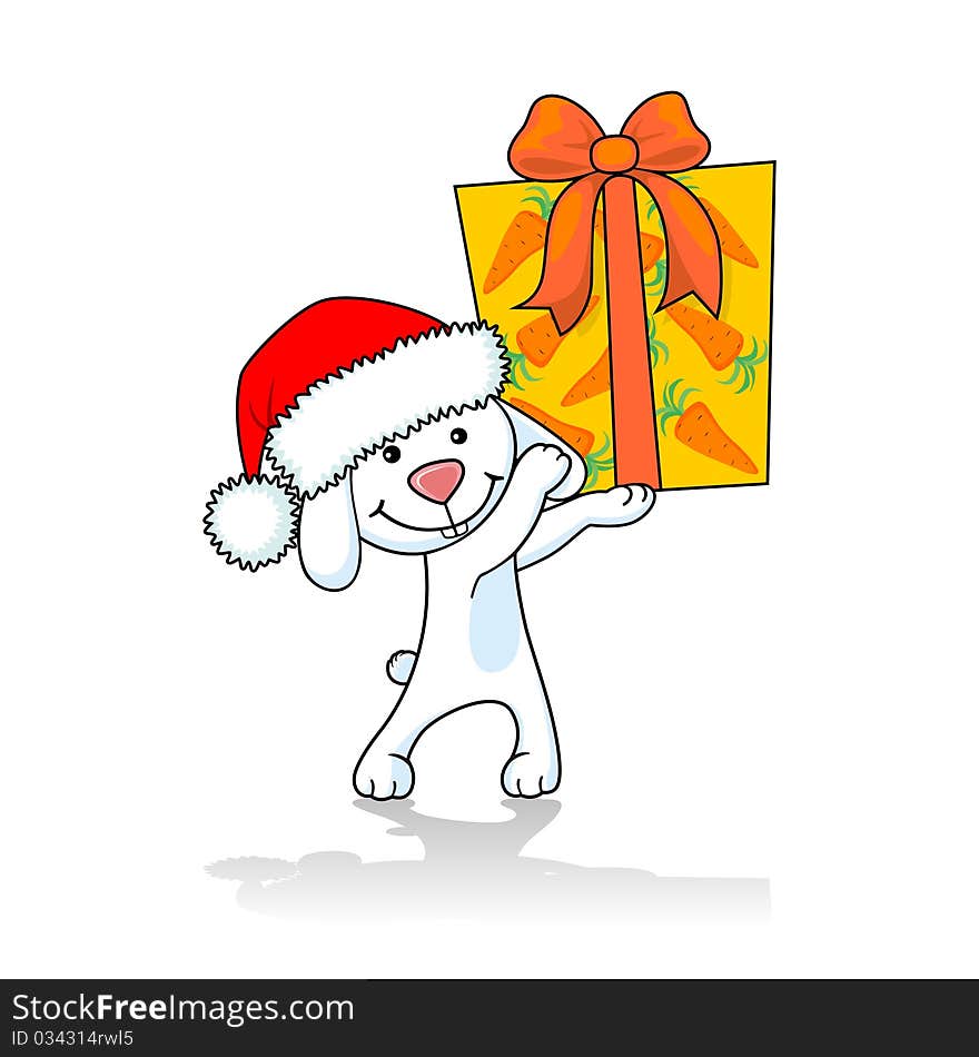 Rabbit with a gift on a white background