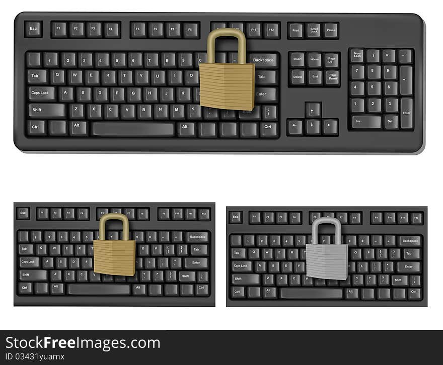 Set with keyboards with padlock. Vector illustration.