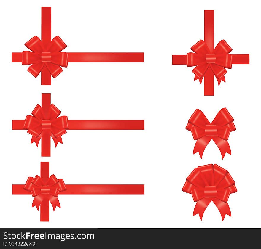 Collection of red bows. Vector illustration. Collection of red bows. Vector illustration.