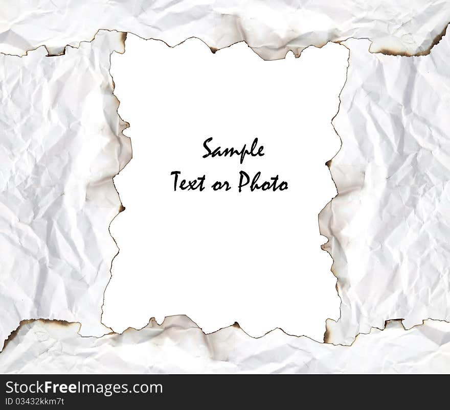 Burnt edge paper with space for text on white background. Burnt edge paper with space for text on white background