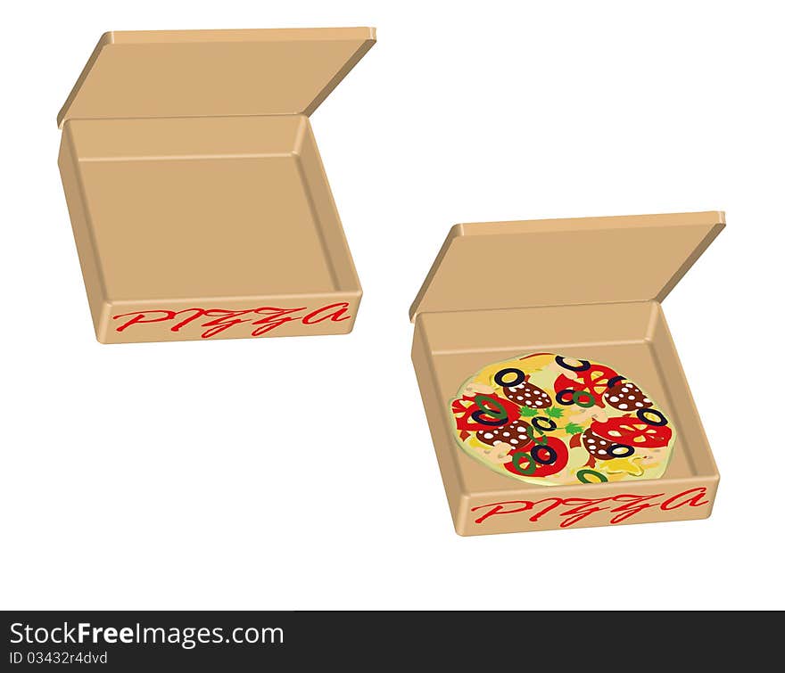 Empty box and box with pizza. Empty box and box with pizza