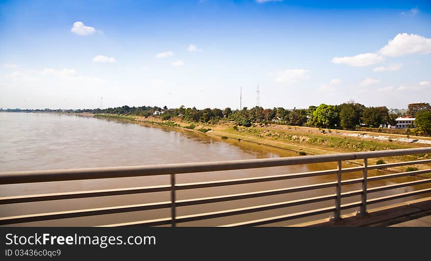 Scenery at left side of Mekong river look from the Thai-Loa Friendship Bridge.