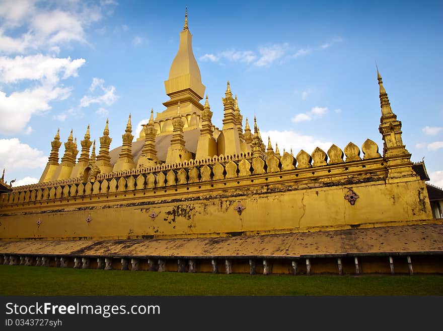 Scenery of the golden pagoda at Wat Poechai, Loa. Scenery of the golden pagoda at Wat Poechai, Loa.