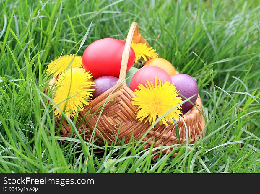 Basket full of easter eggs