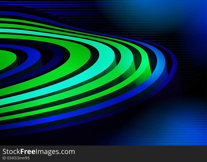 Abstract 3D shape on dark striped background. Abstract 3D shape on dark striped background