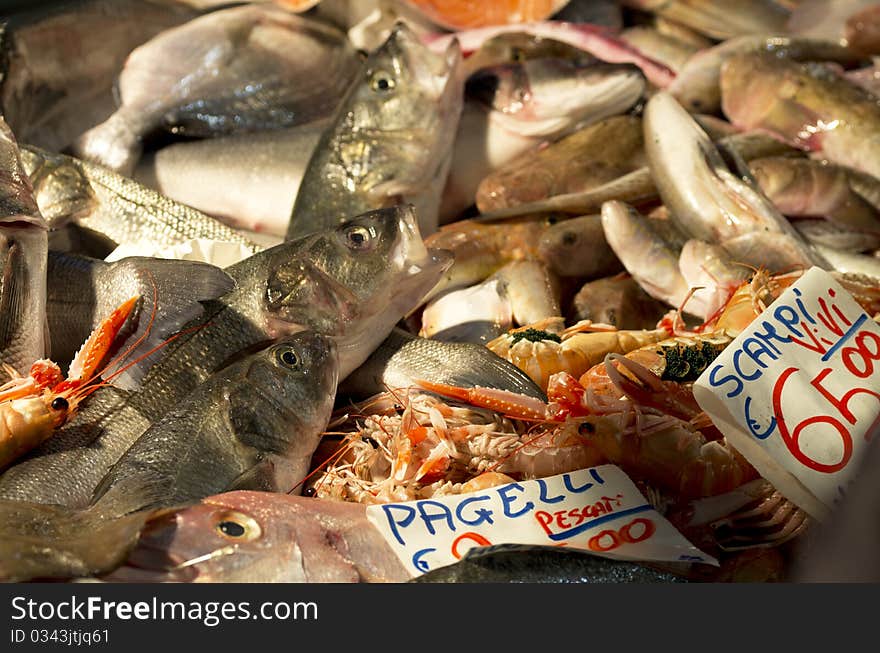 Colored fish at market