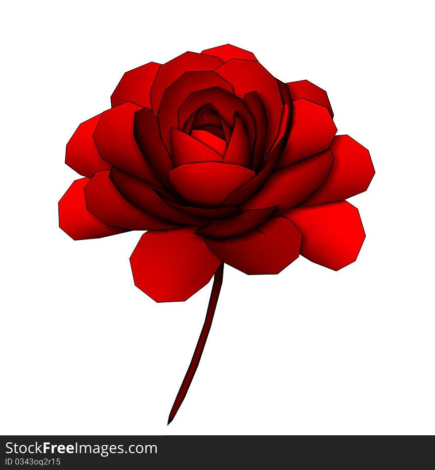 Red rose, 3D model rendered on white background