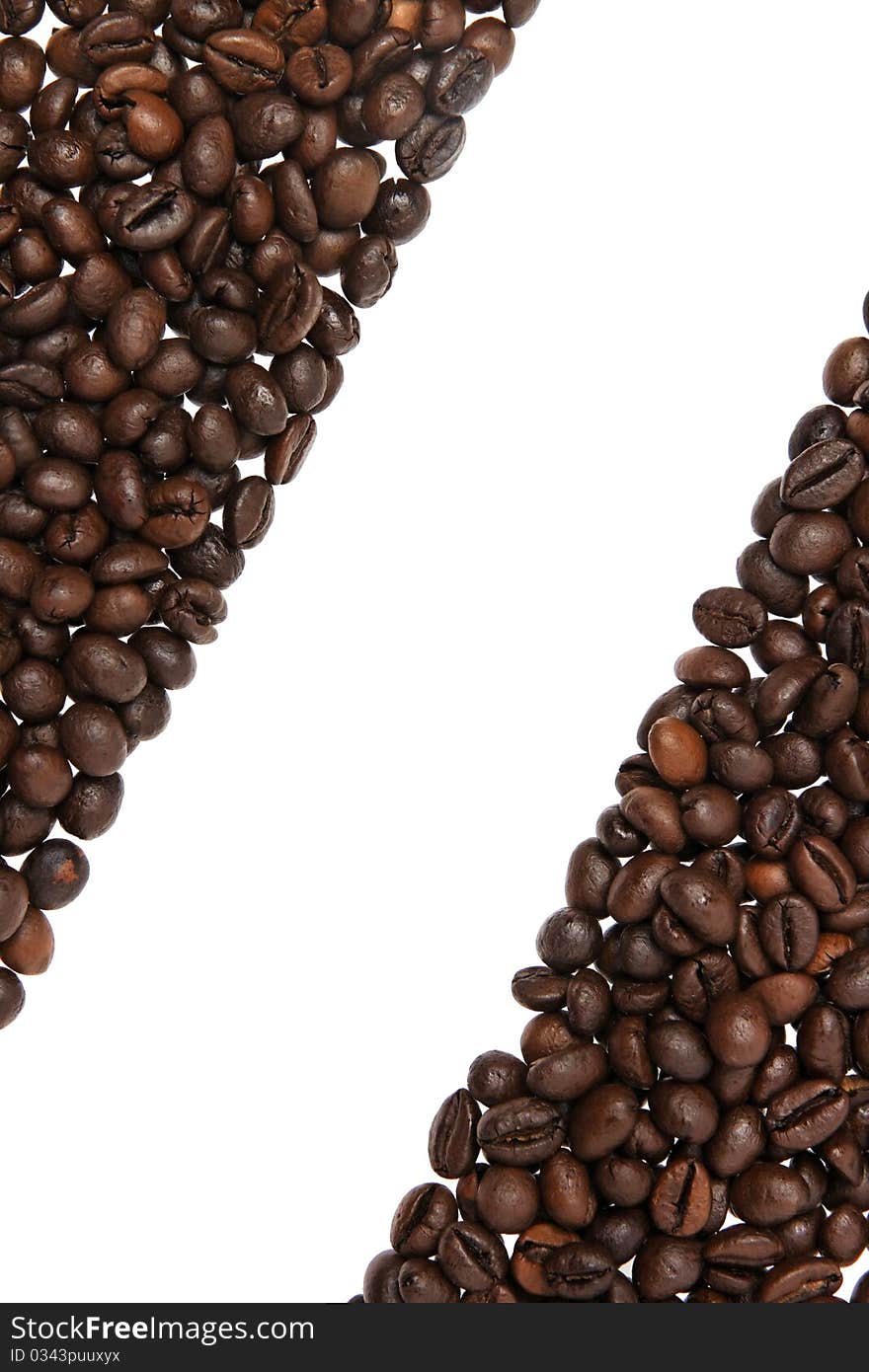 Coffee beans border isolated on white background