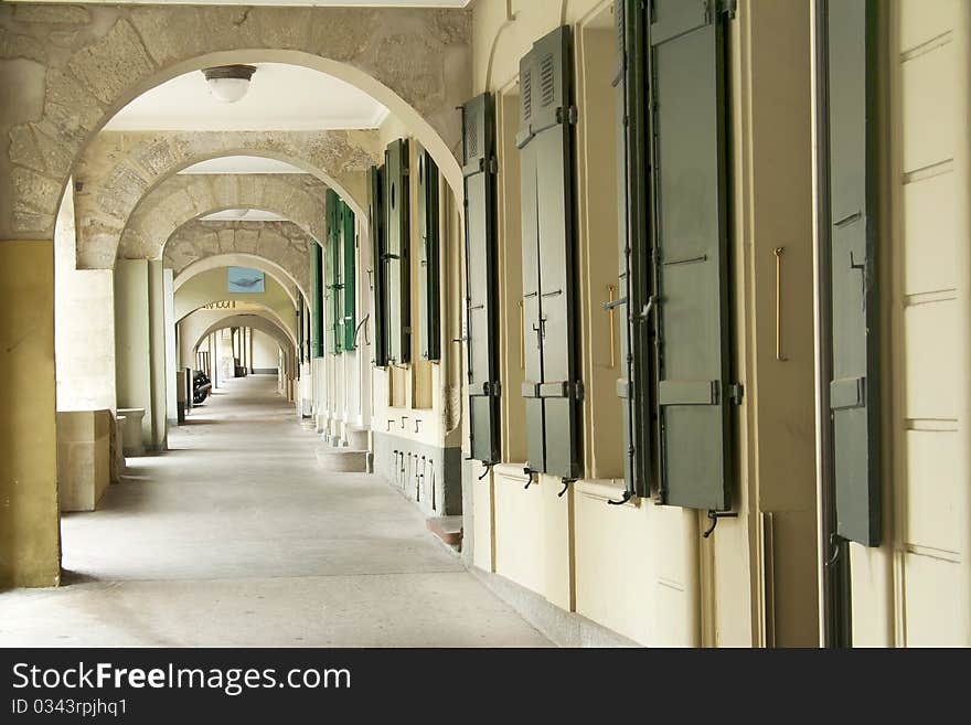 A line of closed stores in Bern, Switzerland