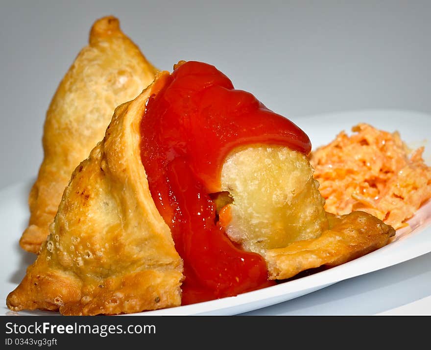 Indian Samosa, spicy snack prepared from Potatoes . A common street snack in Northern India