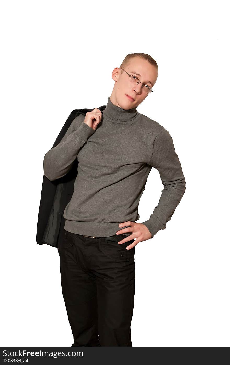 Young man in suit isolated on white